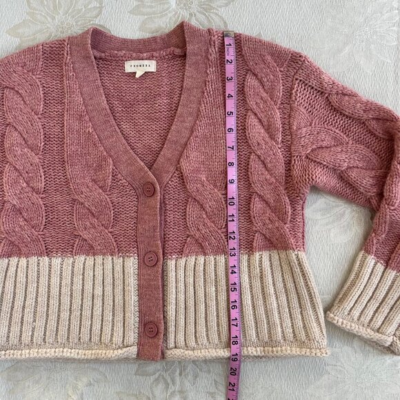 Promesa Pink and Cream Colorblock Cable Knit Sweater Cardigan - Picture 7 of 16